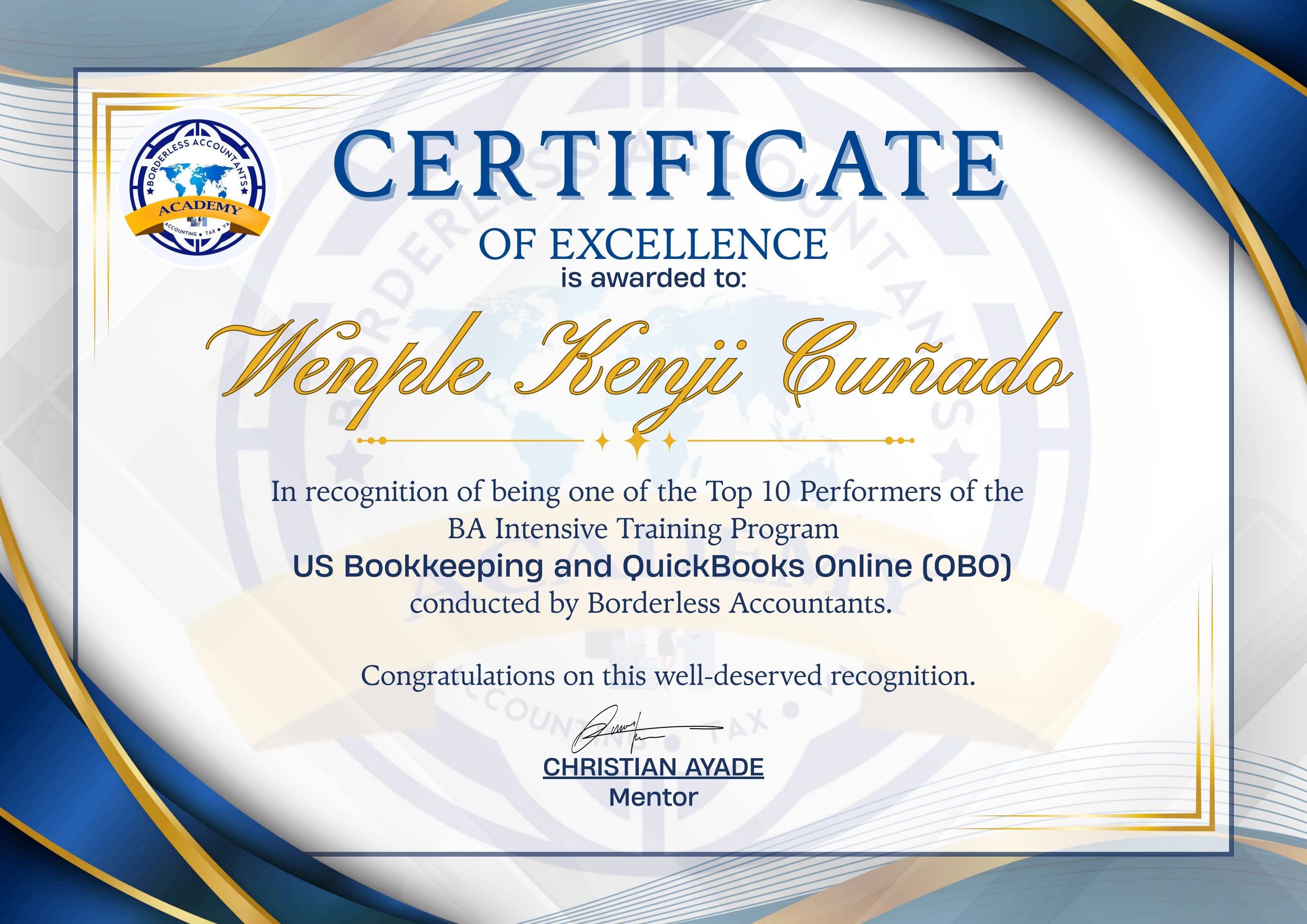 Top 10 Performer — BA Intensive Training